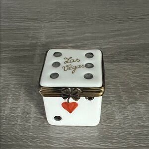 Limoges White and Gold Dice Trinket Box